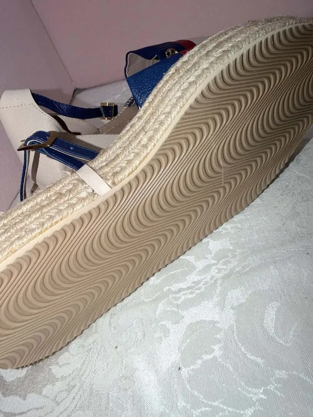 Cy Shoes Tri-Color Platform Espadrille Sandals White Red Blue